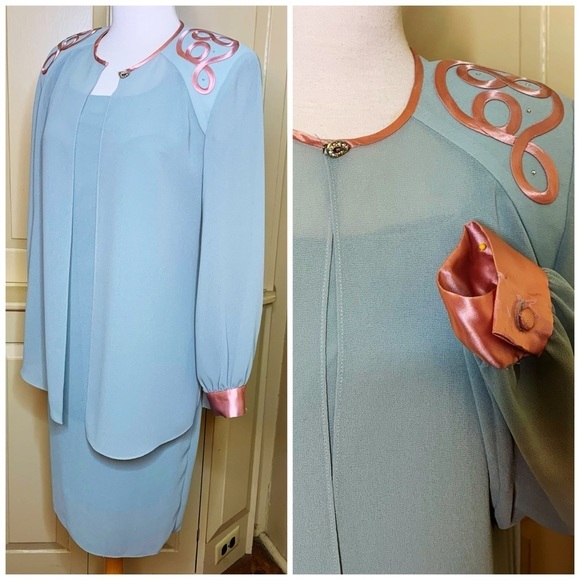 Vintage dress SET 60s 70s PATRA sz S/M Petite embroidery rhinestone silk wedding - Picture 7 of 17